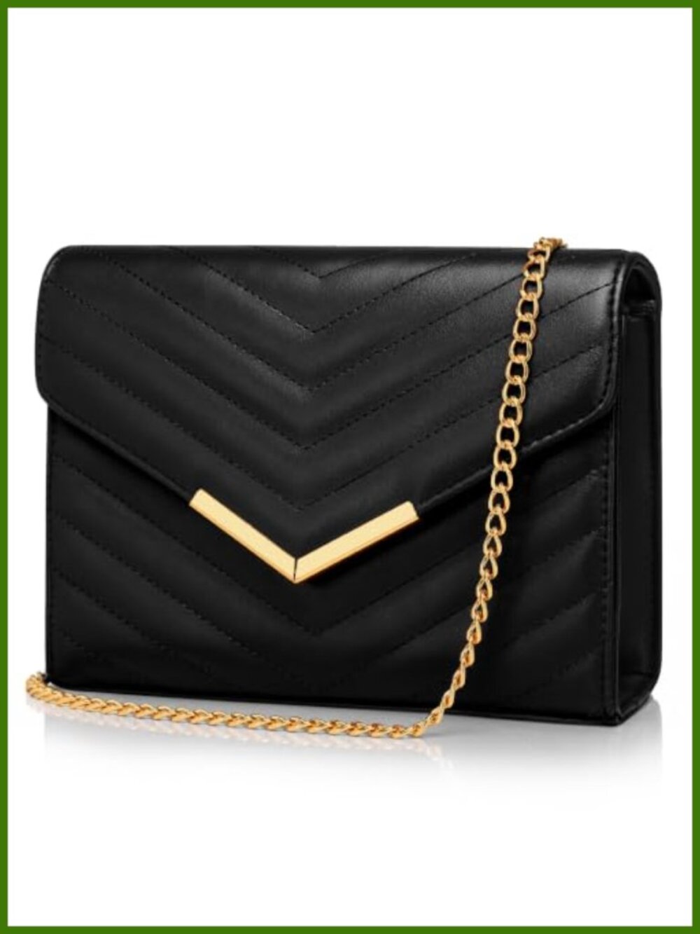 Faux Saffiano Leather Evening Clutch with Chain Strap